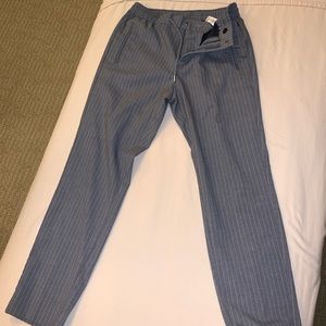 Grey Pinstripe Cropped Drawstring Dress Pant